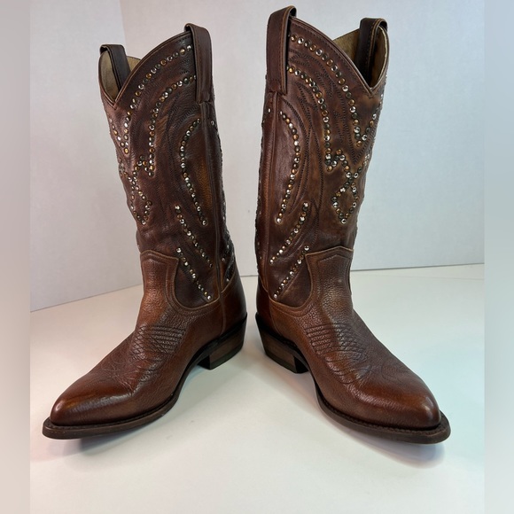 Frye Leather Studded Brown Cowboy Boot, Size 6.5 - Picture 5 of 9